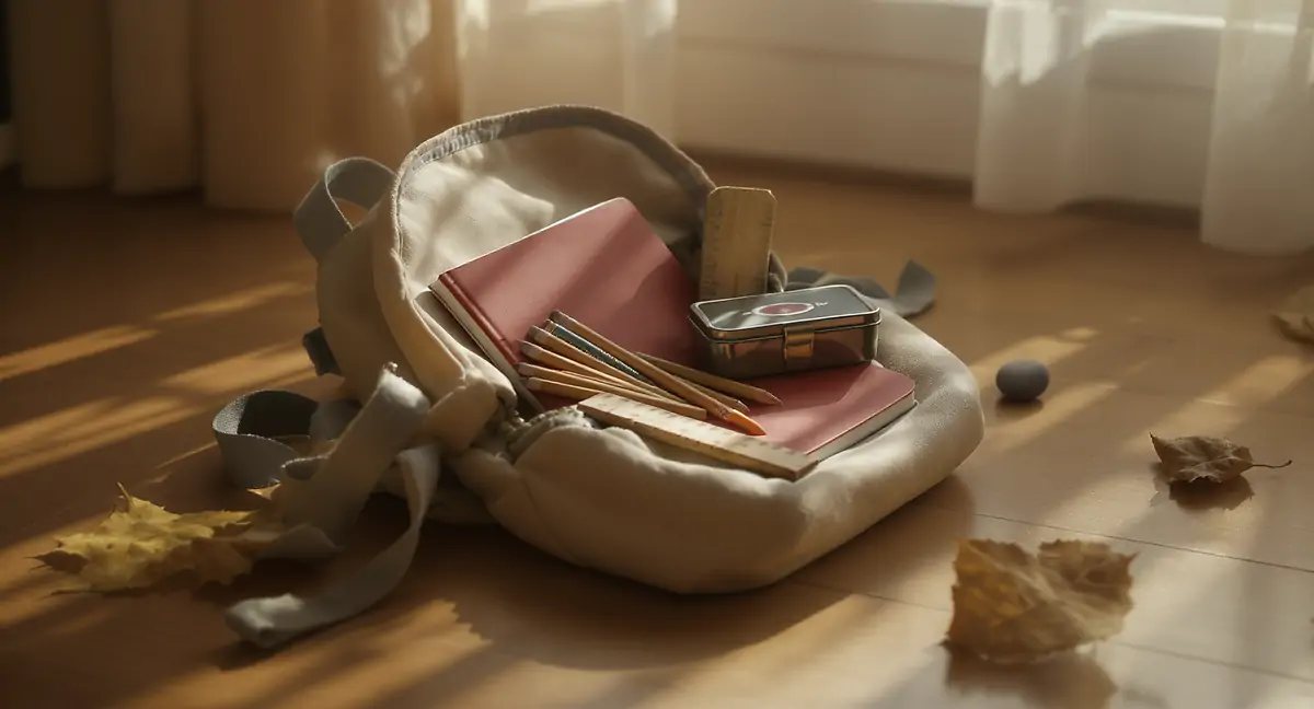 Училищна раница с моливи и тетрадки