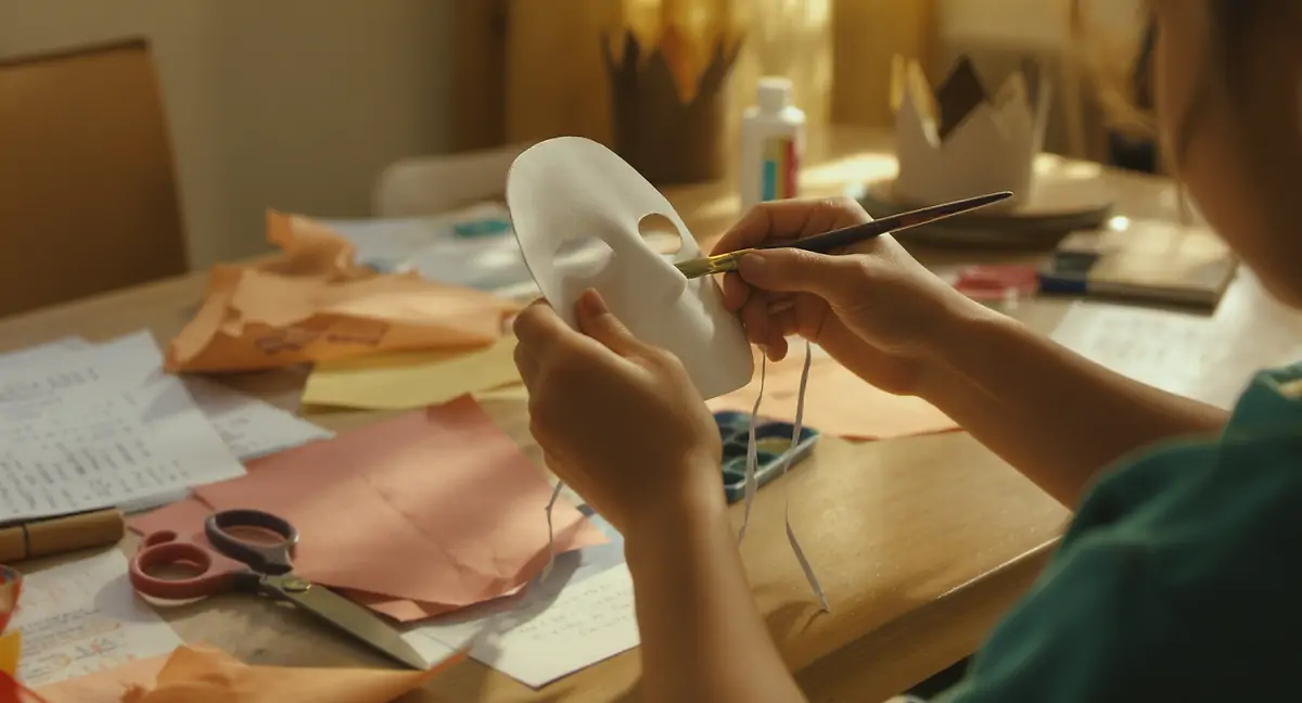 Детски ръце декорират театрална маска